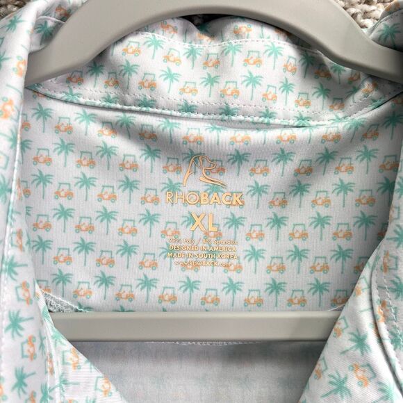Rhoback Polo Men’s XL Golf Cart & Palm Tree All-Over Print Short Sleeve Shirt - Picture 3 of 5